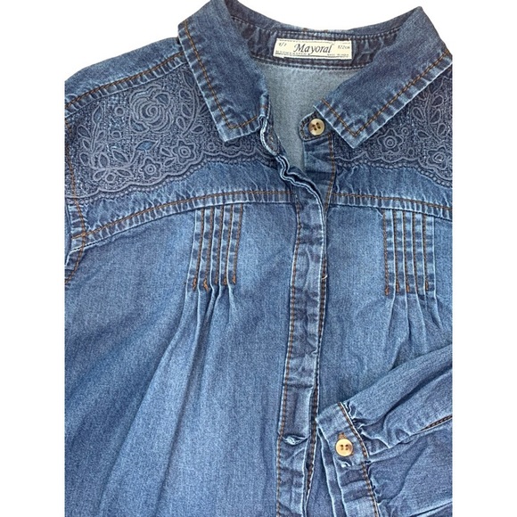 Mayoral Long Sleeve Embroidered Denim Button Down Size 7 - Picture 4 of 6